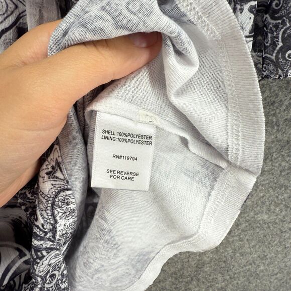 World Unity Blouse Women M Medium Black Geometric 3/4 Sleeve Round Neck Lined - Picture 8 of 9